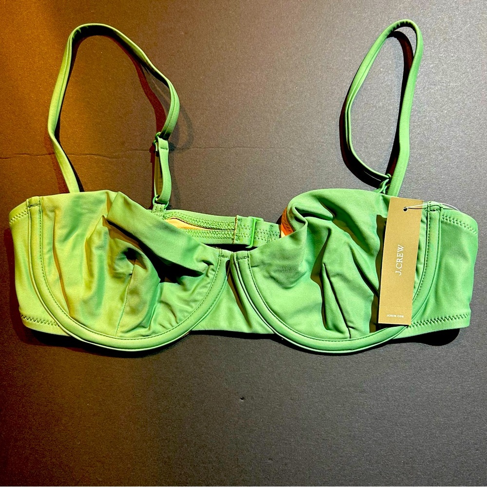 J Crew Womens Balconette Underwire Green Bikini Top Adjustable Straps Size 36B